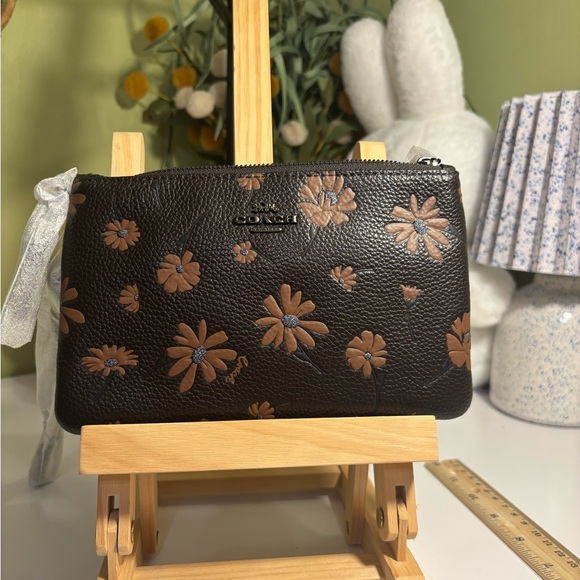 Coach Handbags - Coach Black and Brown Floral Pouch